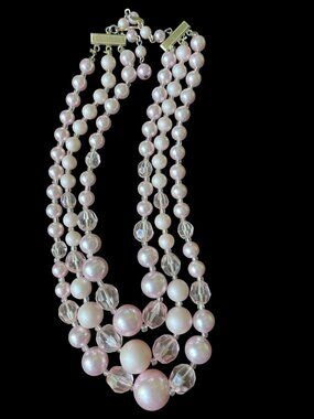 Vintage 60s 70s Plastic Rhinestone Collar Necklace 12" + 2.5"